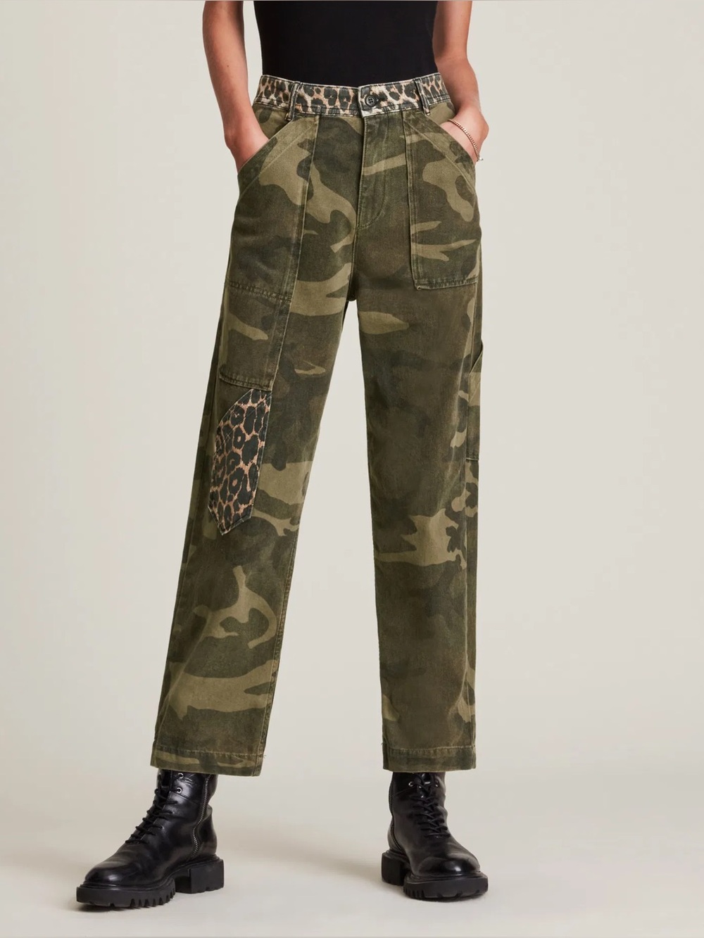 ALLSAINTS Dessa High-Rise Camouflage Relaxed Jeans Sz 27 NWT